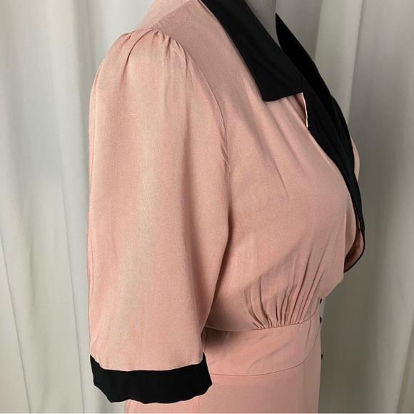 ASOS Retro Pink & Black Contrast Collar Button Half Sleeve Wrap Mini Dress UK 6 - Picture 13 of 16